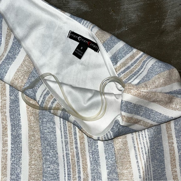 Mm Mm Mm Asymmetrical Romper Blue Tan Striped EUC Small - Picture 4 of 7